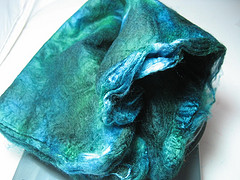 hand-dyed silk hankie in blue-green from SpinKnit