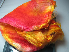 hand-dyed silk hankie in yellow and orange from SpinKnit