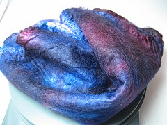 hand-dyed blue/purple silk hankie from SpinKnit