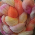 handpainted blue-faced leicester BFL spinning wool pink peach yellow