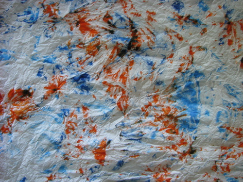 wadded paper dyed with washable markers