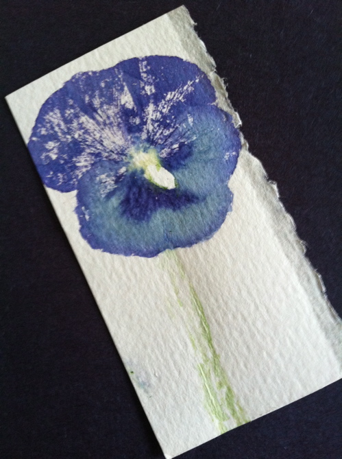 smashed pansy bookmark flower ink