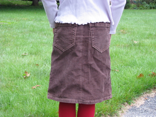 back patch pocket detail on handmade corduroy girl skirt