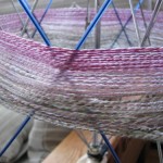handspun yarn on a yarn swift