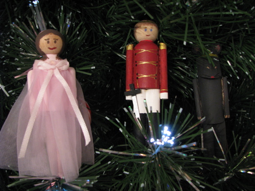 Clara, Nutcracker Prince and Mouse King wooden ornaments