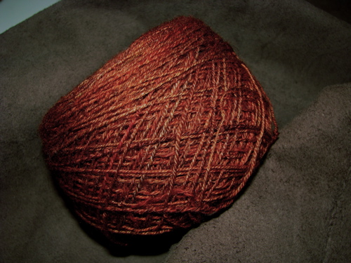handspun hand-dyed three ply light fingering yarn BFL bluefaced leicester spiced pumpkin