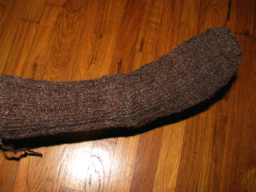 hand knit man's brown wool sock