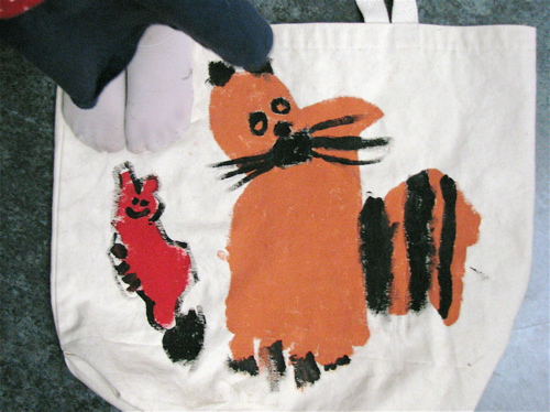 tiger cat and red rat painted on canvas bag