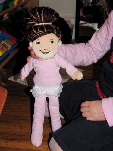 doll shirt repurposed from little girl's turtleneck and doll tutu made from cut off toddler sock