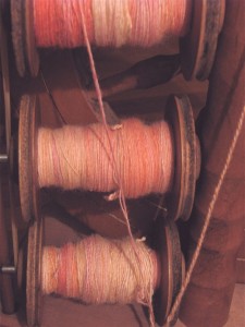 three singles of handpainted BFL ready to be plied into yarn