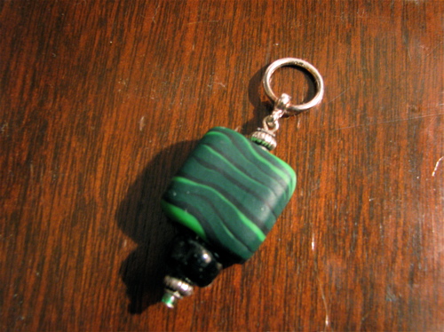 square green polymer clay bead pendant or knitting stitch marker or zipper pull