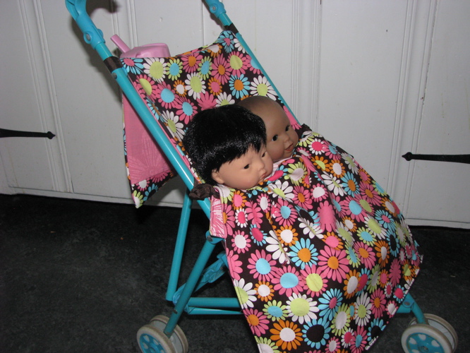 handmade hand sewn doll stroller cover with matching doll blanket