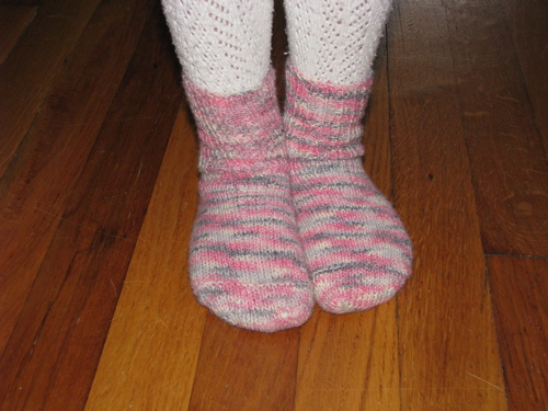 pink gray white hand knit socks