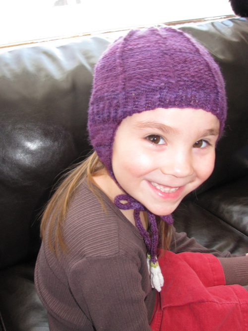 hand knit earflap hat handspun hand-dyed yarn
