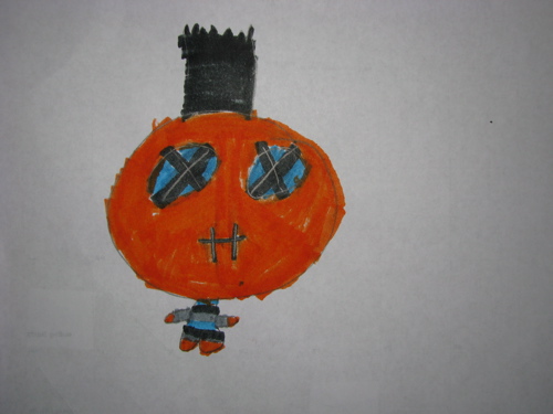 orange skeleton mohawk dude kid drawing