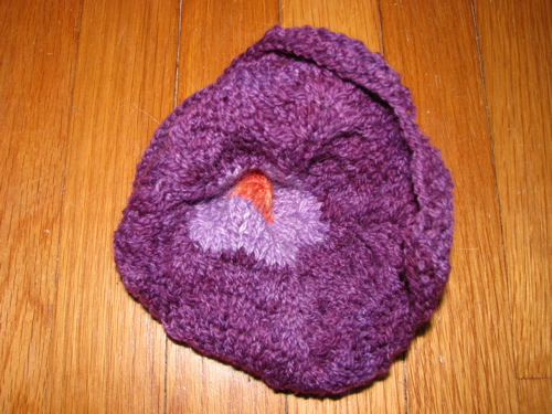 knitted flower bowl ready to be felted