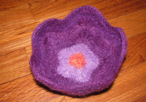 felted fulled knit wool flower bowl