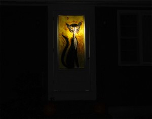 backlit painted Halloween cat
