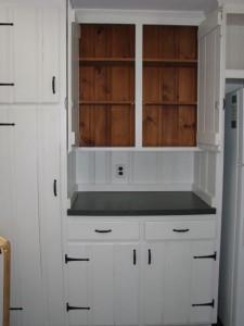 painted cabinets, original wood color inside