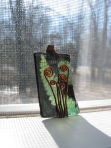 fiddlehead fern copper wire and shrink plastic pendant
