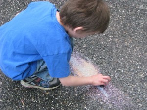 experimenting with sidewalk chalk and water