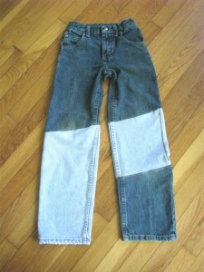 diagonal inserted contrasting jeans patches