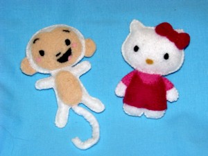 Hoho monkey from Nihao, Kailan and Hello Kitty handmade felt mascots toys