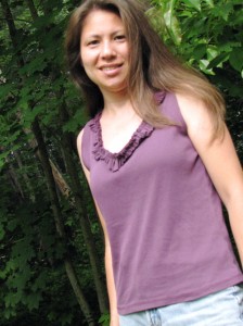 ruffle trimmed tank top refashioned from long sleeve tee shirt
