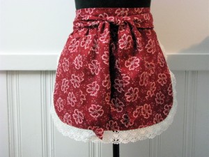Free Spirit Marabella floral fabric apron with cotton lace and tie in front
