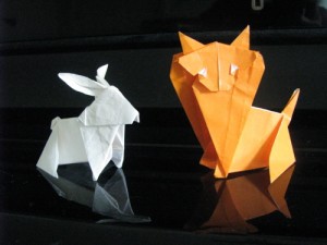 origami rabbit and cat