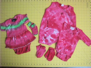 pink tie dye baby outfits with socks embellished with rubber stamps