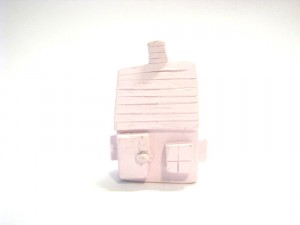 tiny light pink polymer clay Cape Cod style house